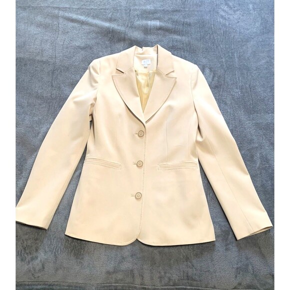 Suzy Shier Suit Jacket Blazer Womens 7 Cream Chambray Stretch Long Sleeve Career - Picture 1 of 16